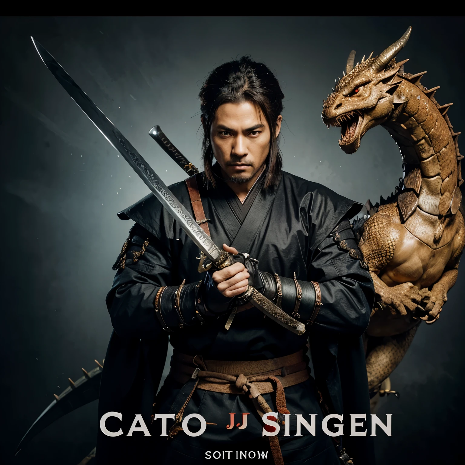 An image of a samurai ninja holding a dragon sword with the letter J