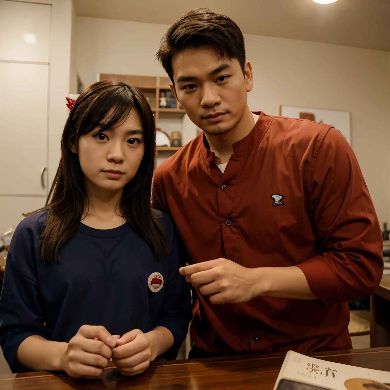 Doreimon Character with a realistic man beside him and Put a name "CHINITO" on the background