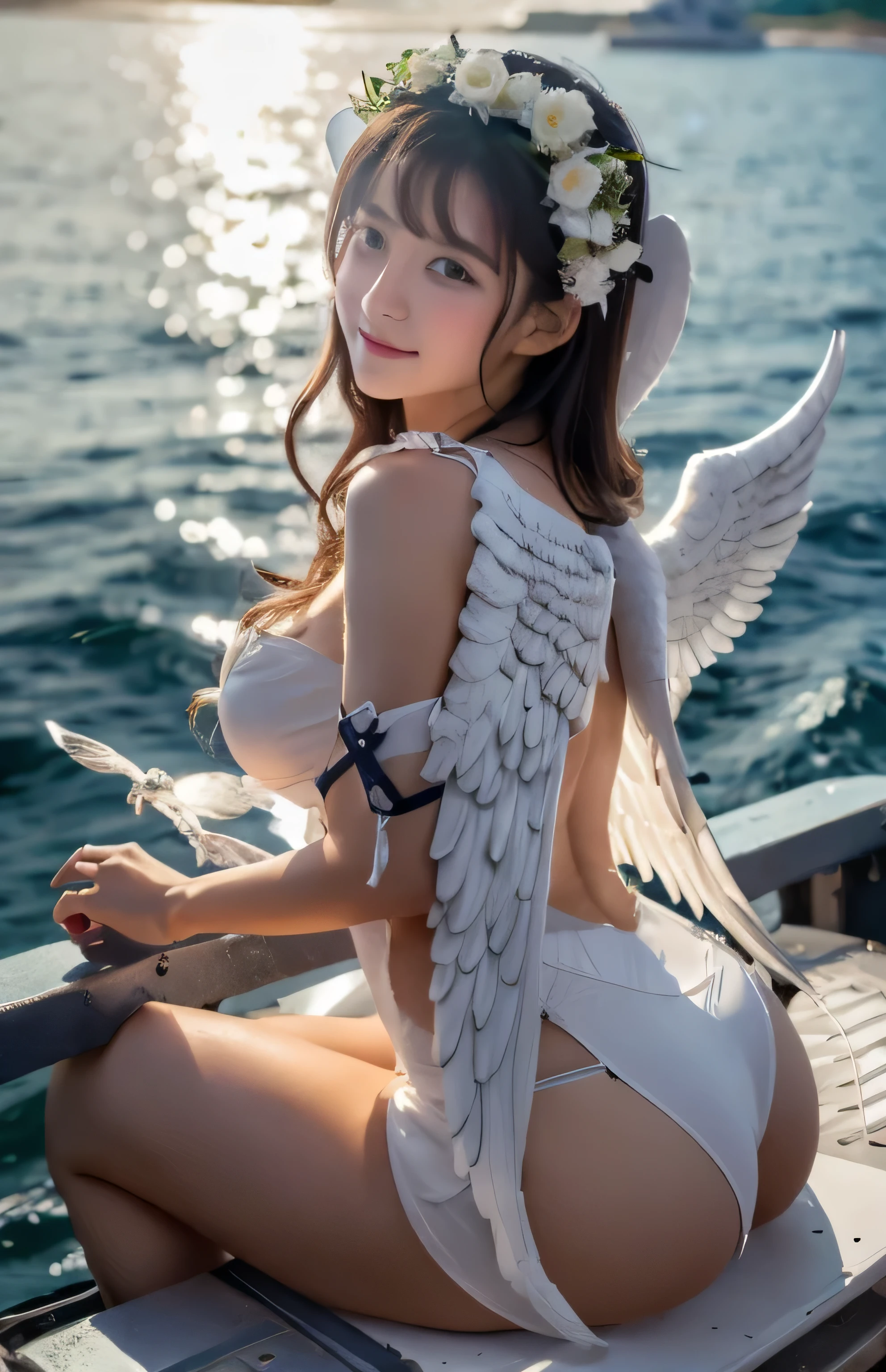 Greek warships、She has the white wings of an angel on her back、