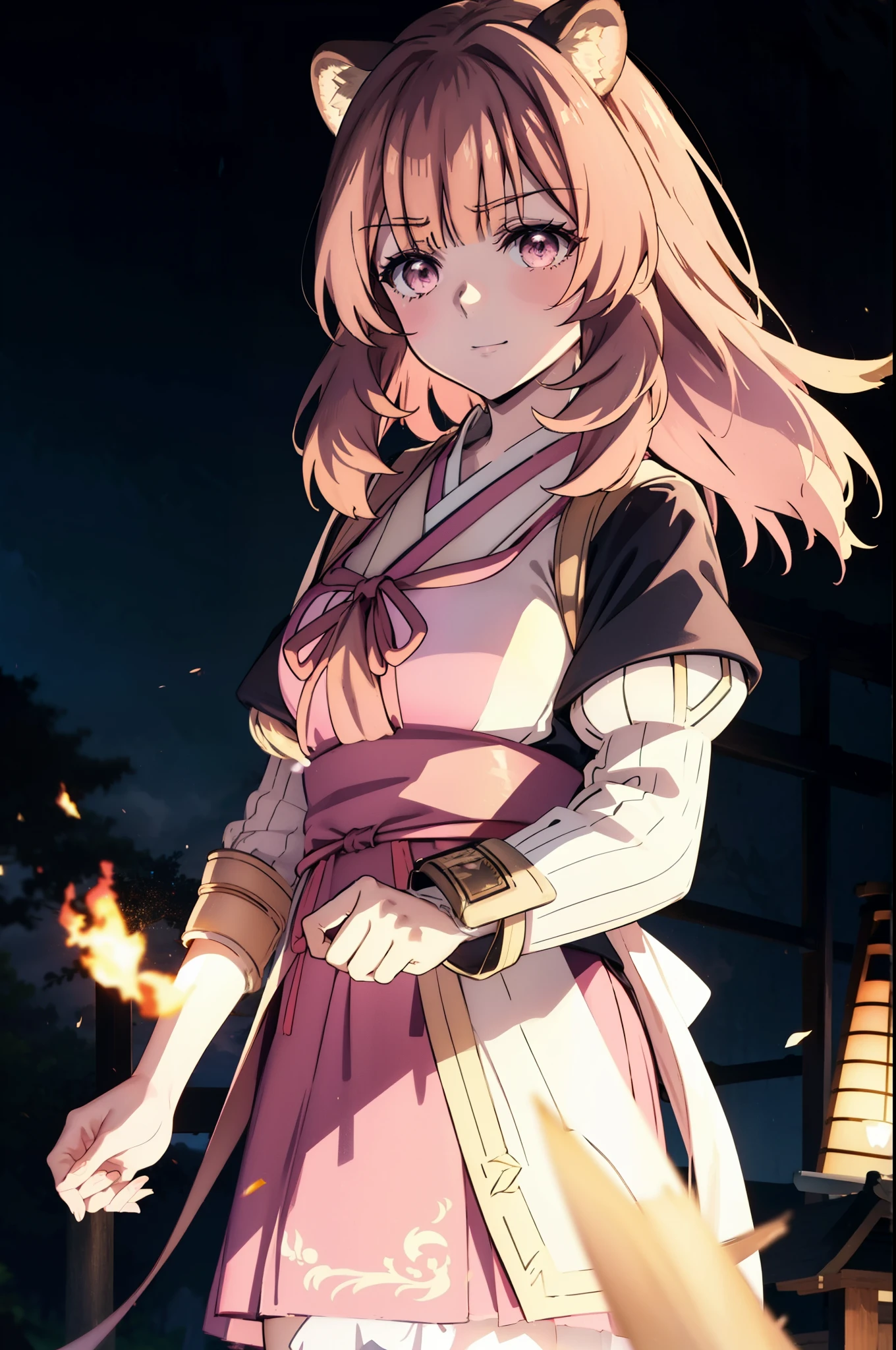 Raphtalia, Raphtalia, Long Hair, bangs, brown hair, Animal ears, Raccoon Ears, Raccoon Tail, Raccoon Girl, (Pink Eyes:1.3), happy smile, smile, Open your mouth,Platycodon grandiflorum,Miko, White Kimono,Red Hakama Kimono, As with the skirt, Wide sleeves, Long sleeve, Thick sleeves,Ribbon-trimmed sleeves, Daytime,Clear skies,
とてもLong Hair, 鈍いbangs, Low ponytail, 
break outdoors, shrine,torii,
break looking at viewer, (Cowboy Shot:1.5),
break (masterpiece:1.2), highest quality, High resolution, unity 8k wallpaper, (figure:0.8), (Beautiful fine details:1.6), Highly detailed face, Perfect lighting, Highly detailed CG, (Perfect hands, Perfect Anatomy),