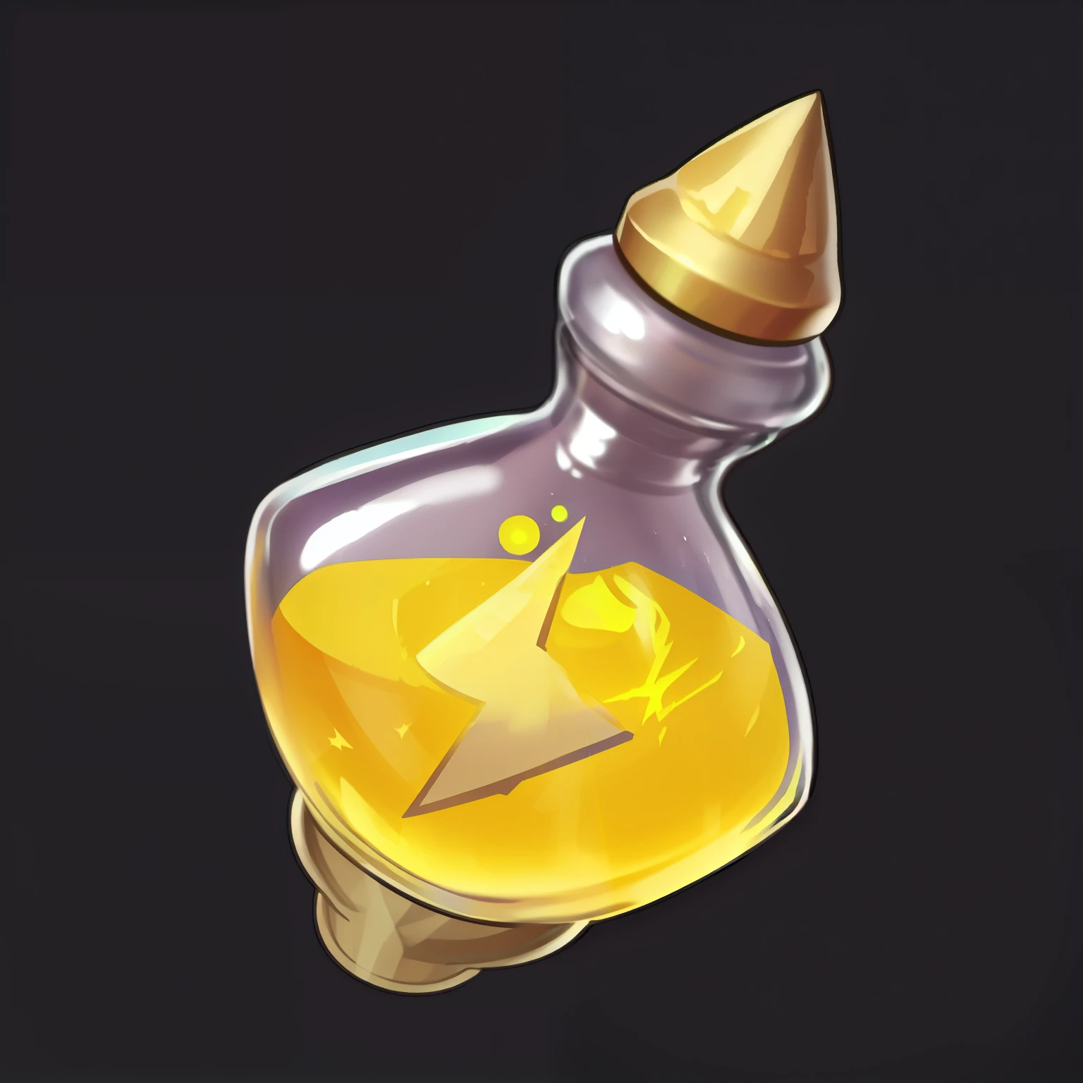 Game Icon,Glass potion bottle,Potion,Gold metal potion lid,Gold lightning sticker