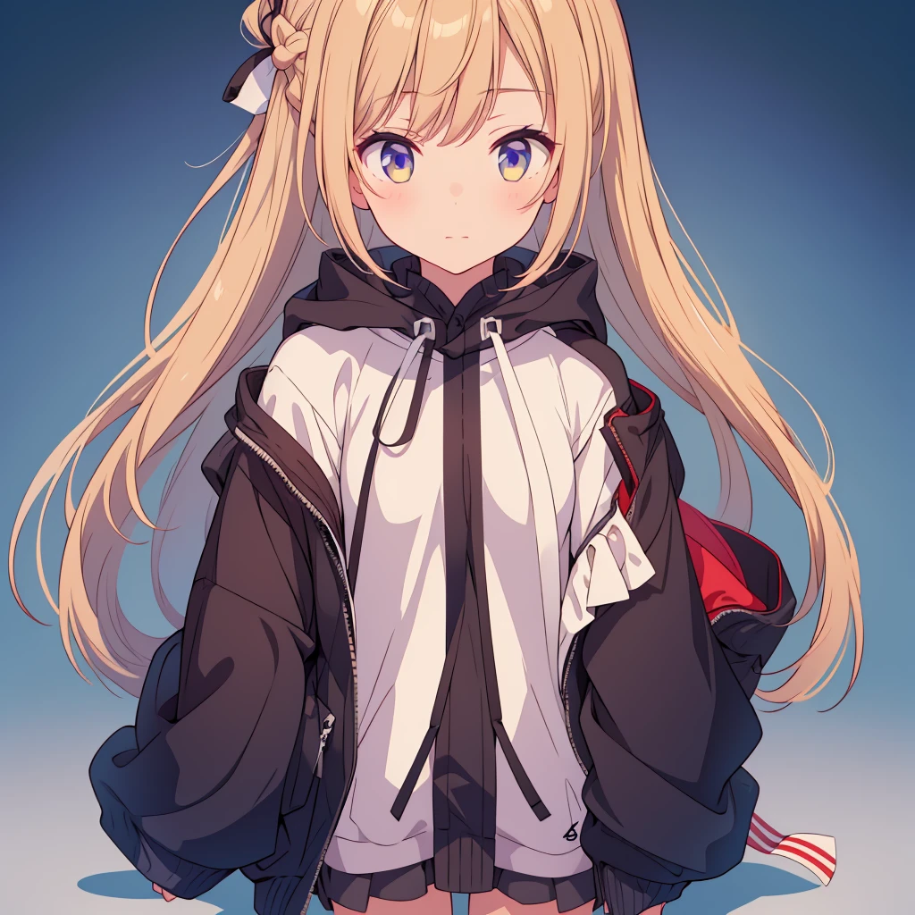 1girl、A simple long hoodie、Rib knit cuffs and hem、vtuber-fullbody、