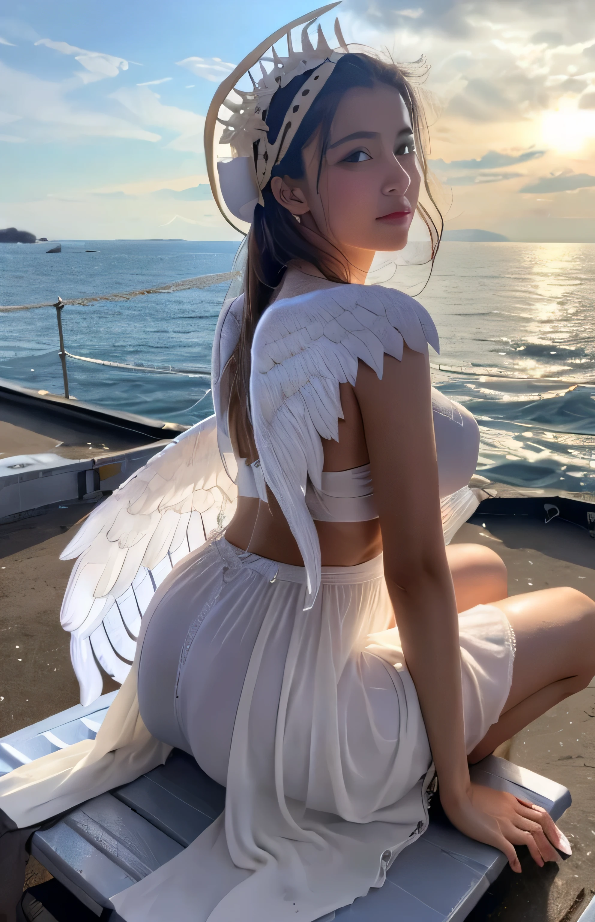 Greek warships、She has white angel wings on her back