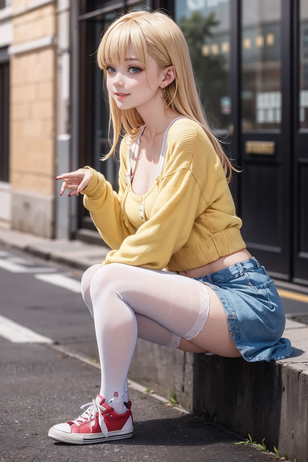 (A very cute 20 year old young woman from Japan),  ((bright blonde delicate hair)), ((messy side wave short hair)),(((Slender and slender body type)))，medium bust size､small breasts､ (((Clean hands)))，(curly hair)，(((very kind smile))), (((she wears random colored panties)))，(((she is wearing a random colored bra))) ((top quality, 16K, table top: 1.3)), light shines on your face, highly detailed face, highly detailed lips, fine eyes,
