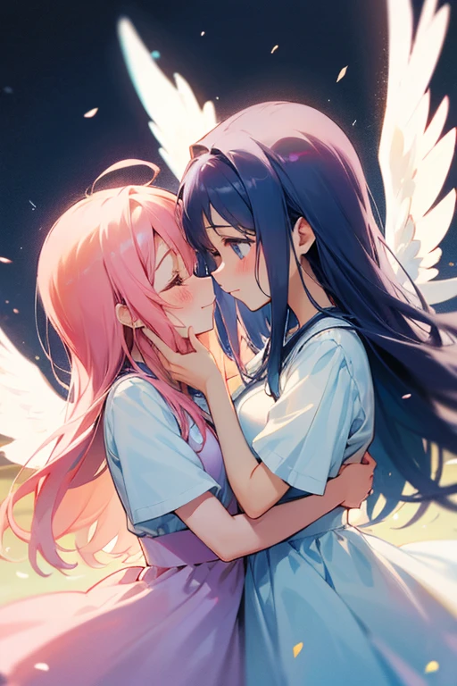 anime, kids, kids cute, couple kissing in the sky with birds flying overhead, kissing together cutely, romanticism lain, shoujo romance, sakimi chan, lovely kiss, kissing together, anime picture, in love, kissing, romantic!!!, anime, re:zero, echidna, subaru, making love, cute anime, beautiful anime, anime!!, anime wallaper, cielo hermoso, lagrimas de felicidad en la niña