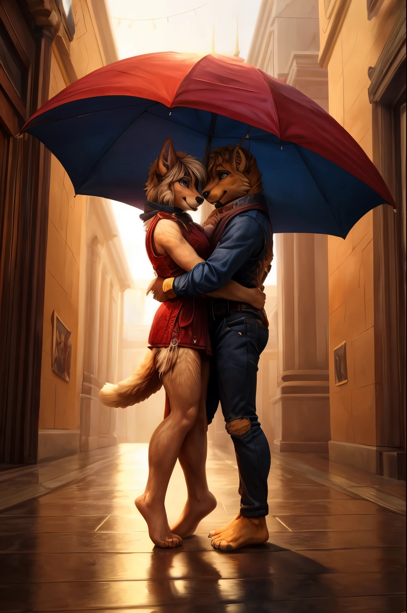 (((Barefoot furry character, full body, cinematic setting, furry male, plantigrade)))
If you ever feel alone, I'm right by your side
I'll make you hold
If you ever lose side, I'll be your guide, I'll be your eyes
We can be the light upon the day
When the dark it's starts to break
Be the shelter for the rain
We can be the light upon the day
When the dark it's starts to brake
Be the shelter for the rain
If you falling down I'll be right there to catch you
If you feel alone, you know I got you
If you need somebody that can guide you through
Hand in hand I got you.
BREAK, detailed background, 8K, (masterpiece:1.5), intricate details, highly detailed, extreme detail, octane render, fine art, best quality, highres, (detailed face:1.5), ((full_body)), UHD, (((perfect hands))), low light