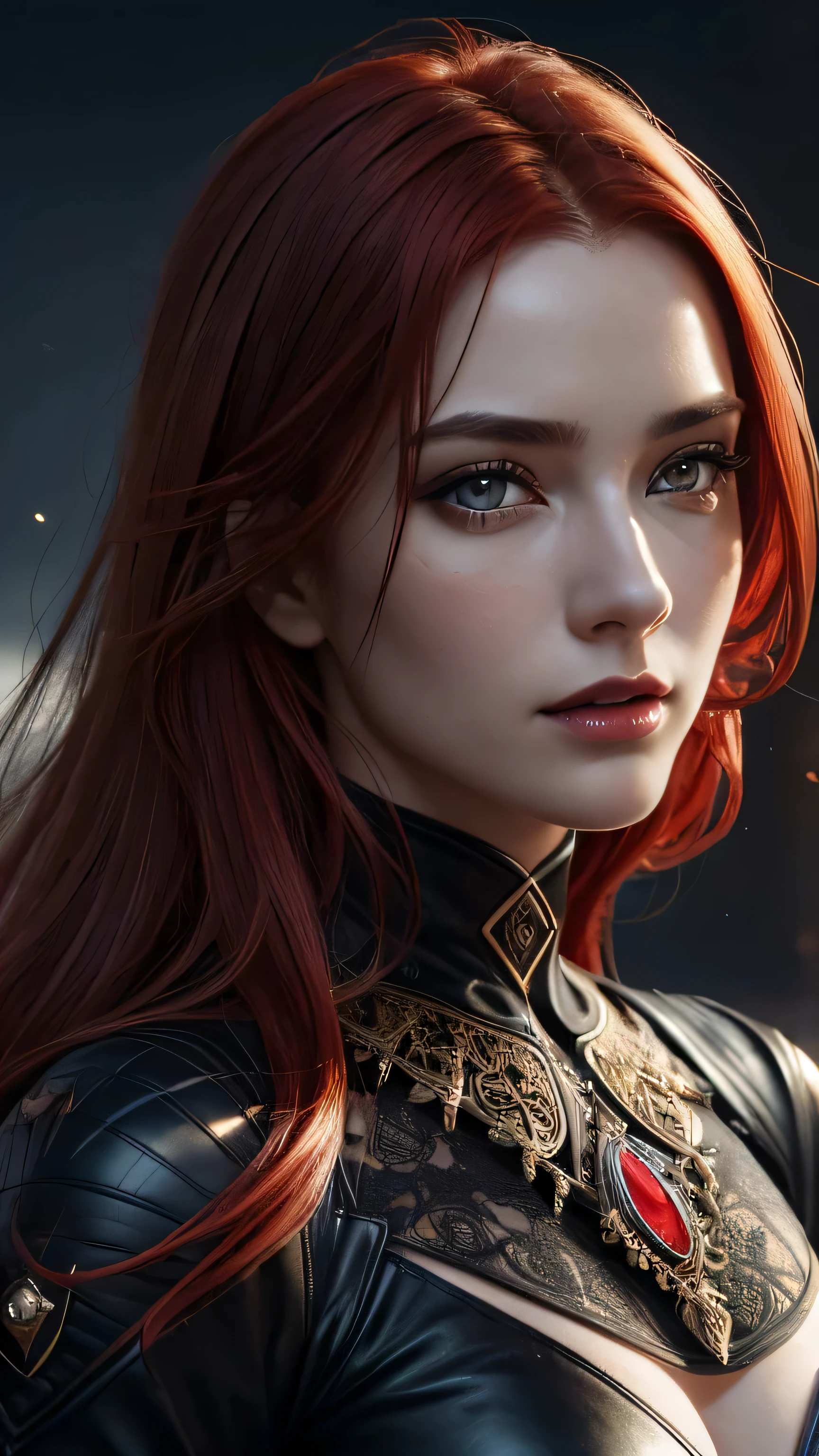 portrait shot, ((vivid red hair)), mature woman, 30 years old, diamond face, moonlight, red starry sky background, depth of field, magic, big red lips, ((dark and red black eyes)) black and red long and full dress, covered chest, mystical atmosphere, ominous shadows, Intense blue aura, Intense red aura (best quality:1.2), absurdres, intricate details, (highly detailed skin:1.2), smile expression, posing, taut and well defined body, attractive. Highly realistic, pale skin, beautiful, hyperrealism, skin very elaborated, direct gaze, (RAW, analogue, Nikon Z 14mm ultra-wide angle lens, award-winning glamour photograph, ((best quality)), ((masterpiece)), ((realistic)), skin pores, subsurface scattering, high-res, detailed facial features, high detail, sharp focus, smooth, aesthetic, extremely detailed, (extremely detailed eyes, extremely detailed iris), extremely detailed hair, extremely detailed skin, extremely detailed clothes, octane render, photorealistic, realistic, post-processing, max detail, realistic shadows, roughness, natural skin texture, real life, ultra-realistic, photorealism, photography, 8k UHD, photography, hdr, intricate, elegant, highly detailed, sharp focus, stunning, beautiful, gorgeous), realistic, masterpiece, highest quality, movie still, cloud girl, floating in the sky, (close-up:1.1), medium breast, bright, happy, fun, soft lighting,