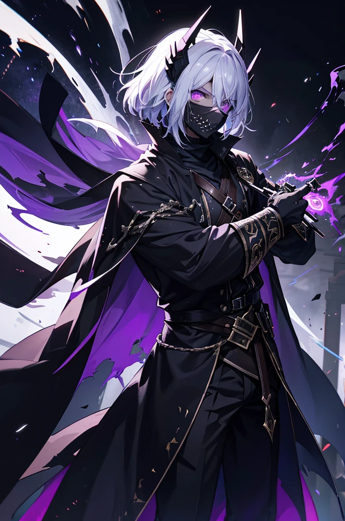 the character can have clothing made of materials that look worn and torn, while the mask can have a scary and mysterious design. The dark aura around him could be seen as black smoke or purple light emitting from his body. The staff or sword he holds can have a unique and powerful design, befitting the power of a Time Lord.