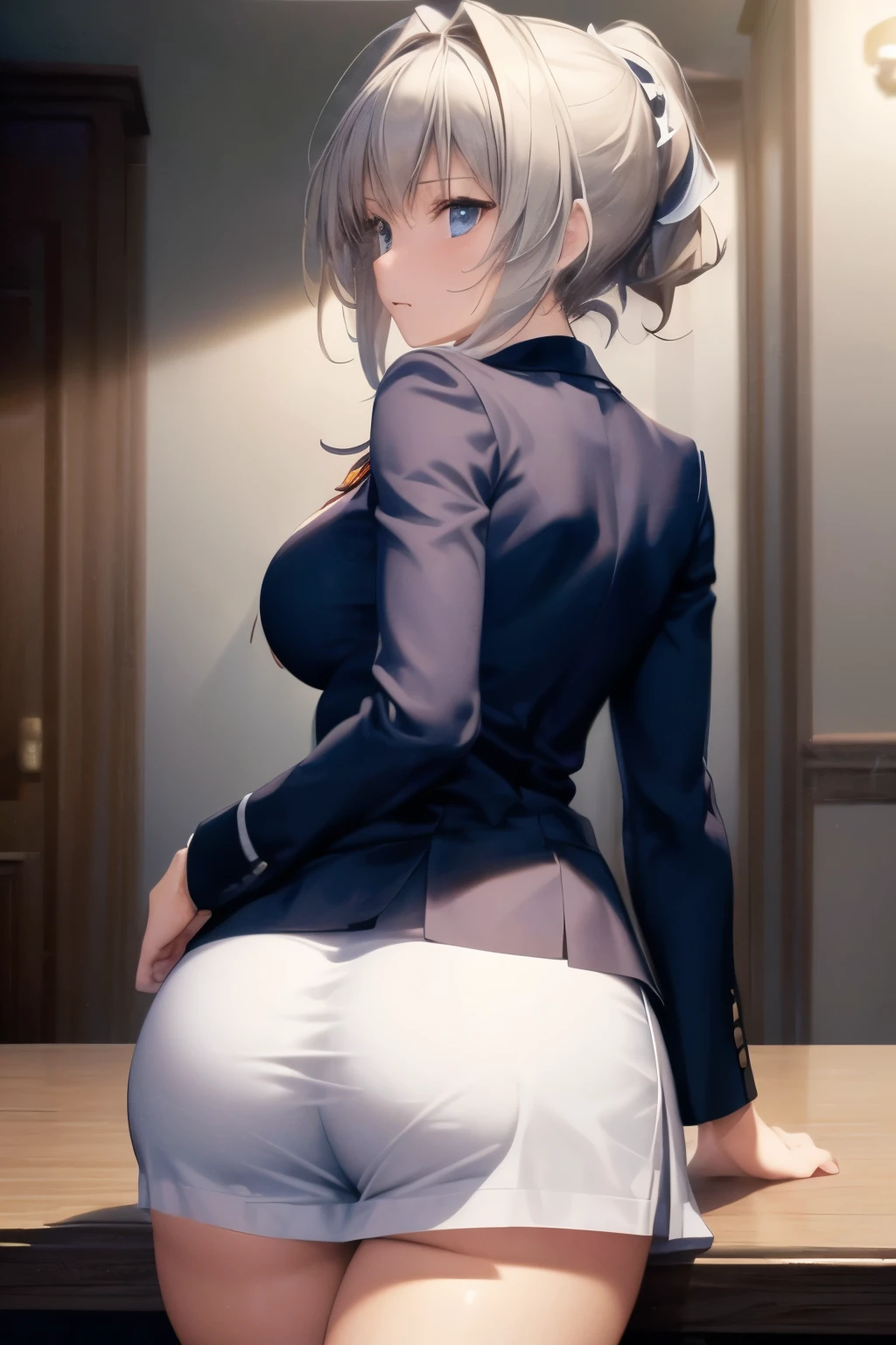 8K resolution like a masterpiece, Slim man, white hair, short hair, turns around, looks behind, wears a black suit, animation 60 fps, beautiful hair.