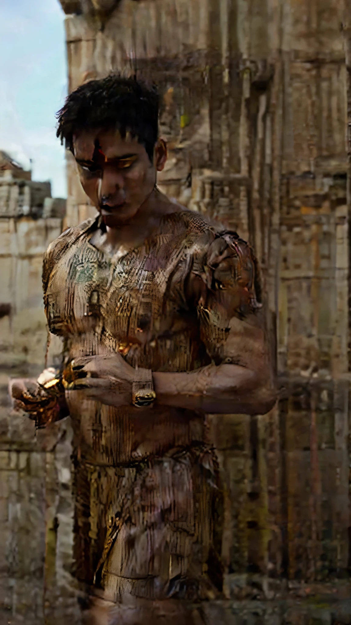 a muscular person whose body is wrapped with many snakes