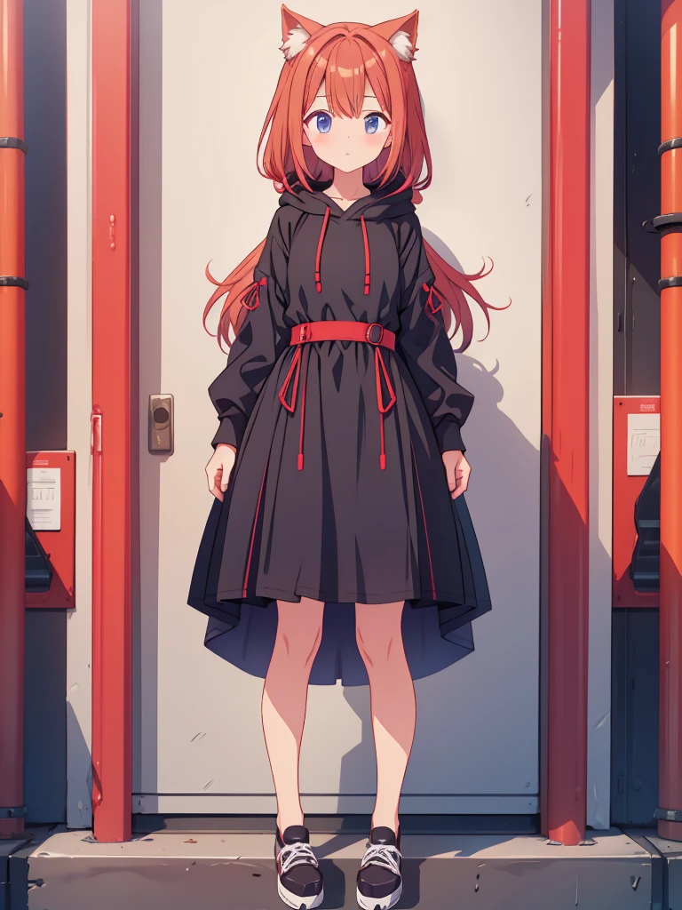 1girl、A simple long hoodie dress、Rib knit cuffs and hem、vtuber-fullbody、