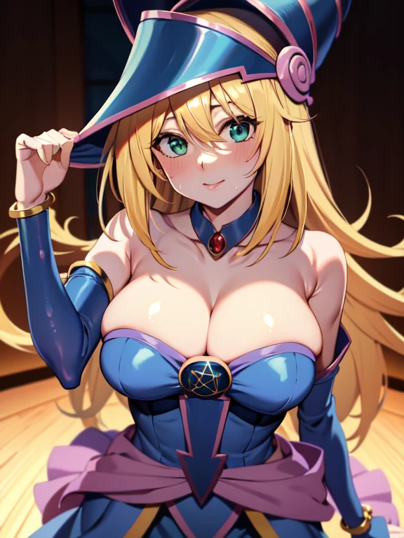 master piece,best quality,ultra detailed,8k,
ambient light,realistic skin,glossy skin,break、
(dark magician girl, duel monster, blush stickers, blonde hair, green eyes, long hair, breasts, blush, bangs, large breasts, hair between eyes, pentacle, pentagram, hat, dress, cleavage, bare shoulders, collarbone, choker, blue headwear, wizard hat, bracer, detached sleeves;)、break、loraeyes、
A realistic depiction of a person trapped inside a glass bottle, 、(lie face down:1.3)、(the body is very wet:1.5)、yukata、Glossy lips、Slightly emphasize the lower lip、A refreshing smile、emphasizing the cleavage、