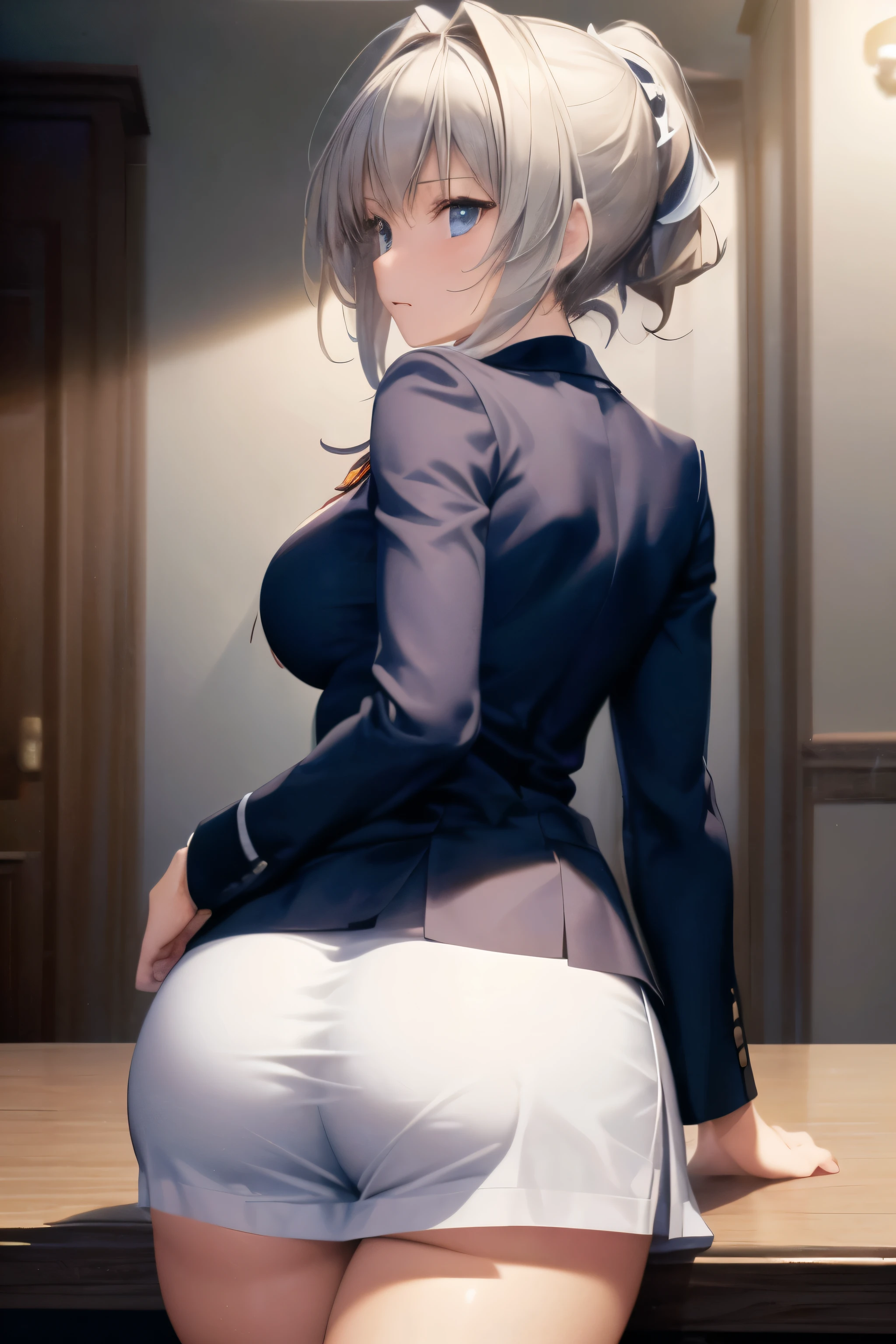 8K resolution like a masterpiece, Slim man, white hair, short hair, turns around, looks behind, wears a black suit, animation 60 fps, beautiful hair.