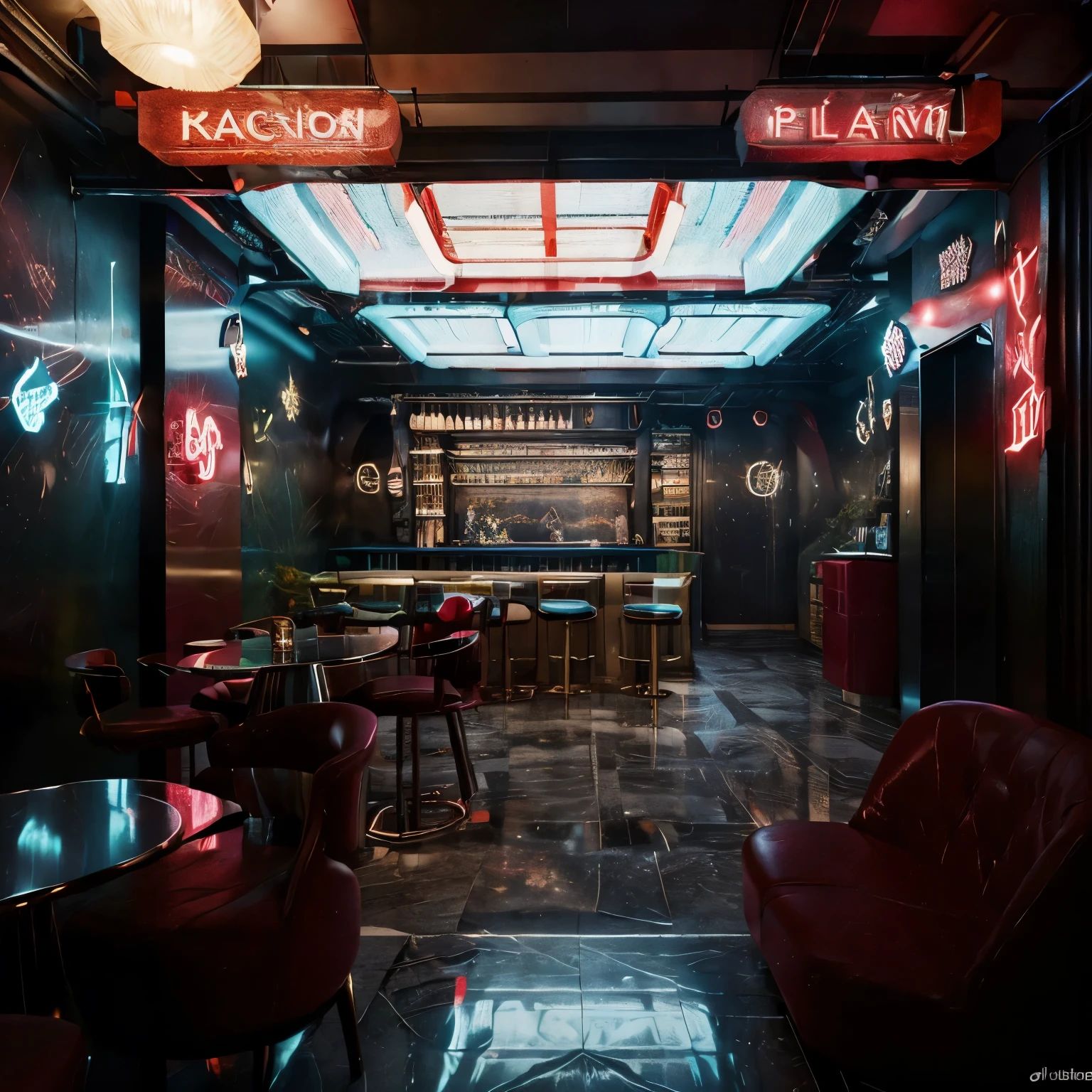 An interior of a destroyed high society restaurant, (cyberpunk 1.5), (undoing), (Tiroteio), (Terror 1.1), (best quality, 4k, 8k, highres, masterpiece: 1.2), ultra-detailed, (realistic, photorealistic, photo-realistic: 1.37), HDR, UHD, studio lighting, ultra-fine painting, sharp focus, physically-based rendering, extreme detail description, professional, vivid colors, bokeh, portraits, landscape, horror, anime, sci-fi, photography, concept artists, vibrant colors, dramatic lighting.