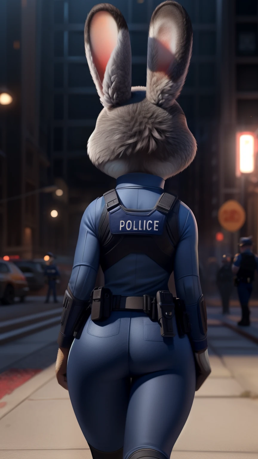 check_9, check_8_up, check_7_up, check_6_up, source_fluffy DUO, macro Judy Hopps, Dark, night, Backlight, One, police uniform, Thigh Squeeze , hands at sides, foreground, portrait, wide hips, shows off her big ass, Nick wilde being squeezed by Judy's thighs