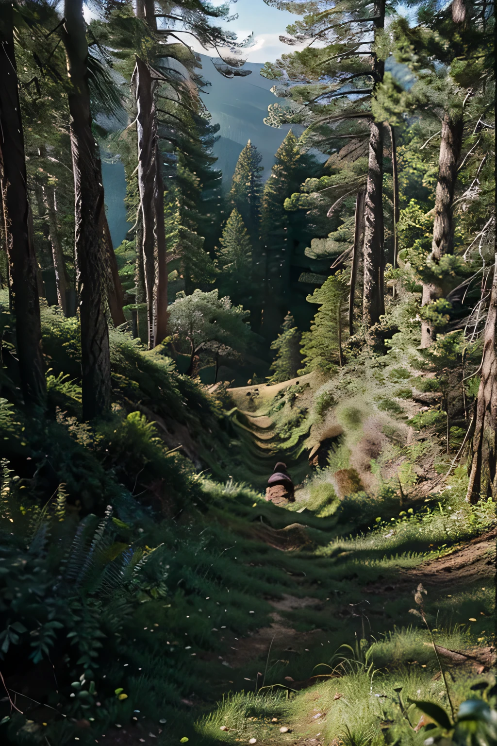 forest that looks like the one rey trained on in star wars episode 9 the rise of skywalker
. a view that is angled from about 6 feet above ground looking tinted at the ground