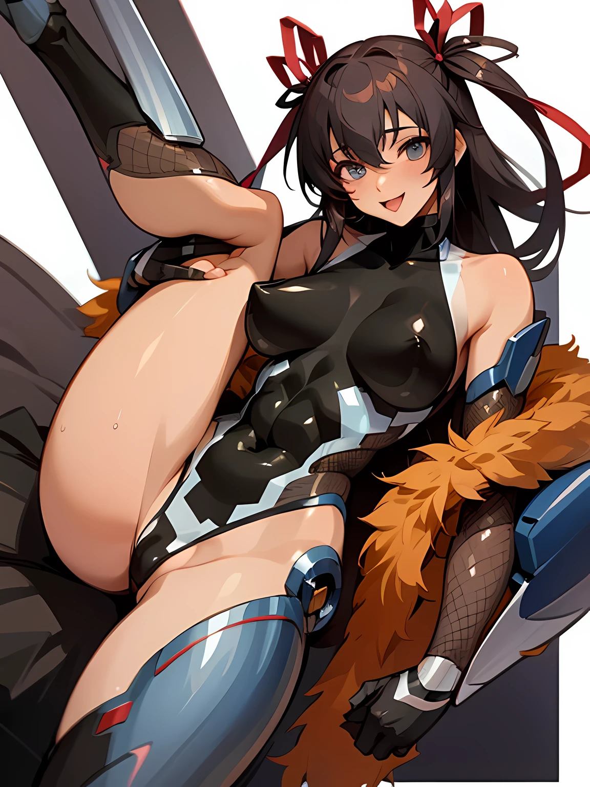 (highest quality, masterpiece: 1.2), 1girl, beautiful, cute, beautiful, style, sexy, elegant, Charm, sexy, beautiful and well-groomed face, beautiful eyes, beautiful hair, Smooth skin, beautiful mouth, Smooth legs, A balanced body, Change your clothes and look stylish, Mizuki Yukikaze, Hair Ribbon, One Piece Tan, Black Theme, photoGenuineistic, sexy, woman, woman, girl, Genuine, Taimanin suit