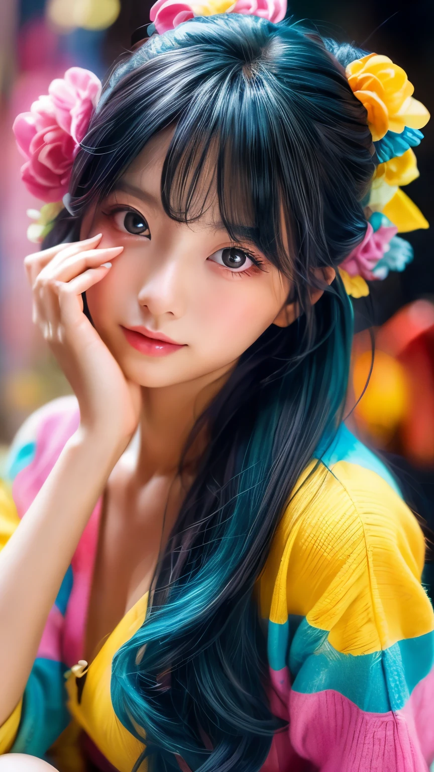(masterpiece、highest quality、Official Art:1.2)、(colorful)、who should look'Watching、1 girl、Portraiture、alone、Colorful floating on water、Random sexy poses、peekaboo、Pun Pun