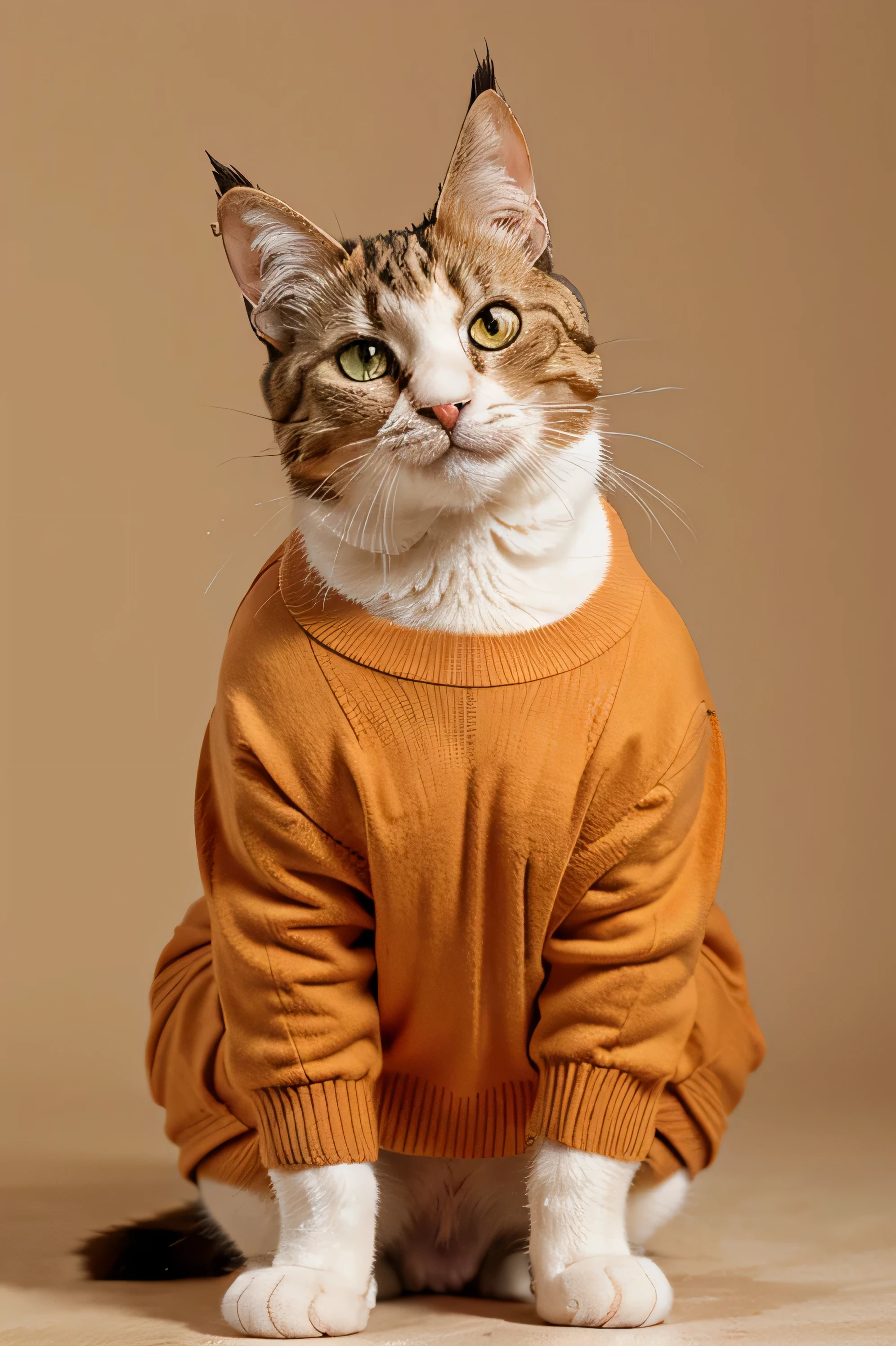 Cat In Sweater, Funny Cat , Orange Fat Cat Background white

