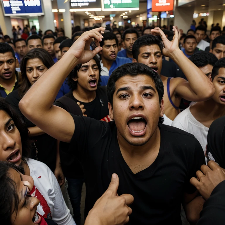 Made a picture of a venezuelan guy on a riot in the airport he is yelling