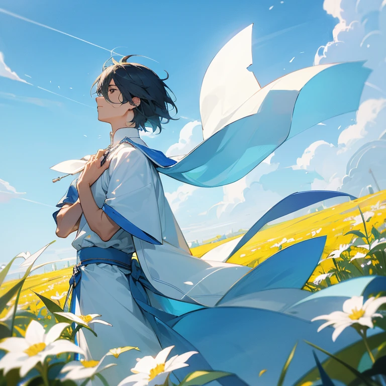 beautiful,male,summer,blue sky,Wind,delicate,Cool