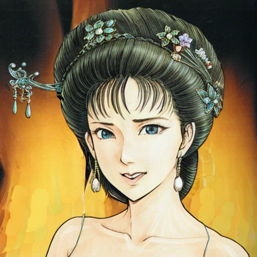 NSFW,Woman,{full_nude},{full_body},big breast,big nipple,Pubic hair of the same color as the hair,red cheek, crying, open mouth,skinny,sit on the chinese traditional style bed,{best quality}, {very aesthetic}, {ultra-detailed}, {best illustration},