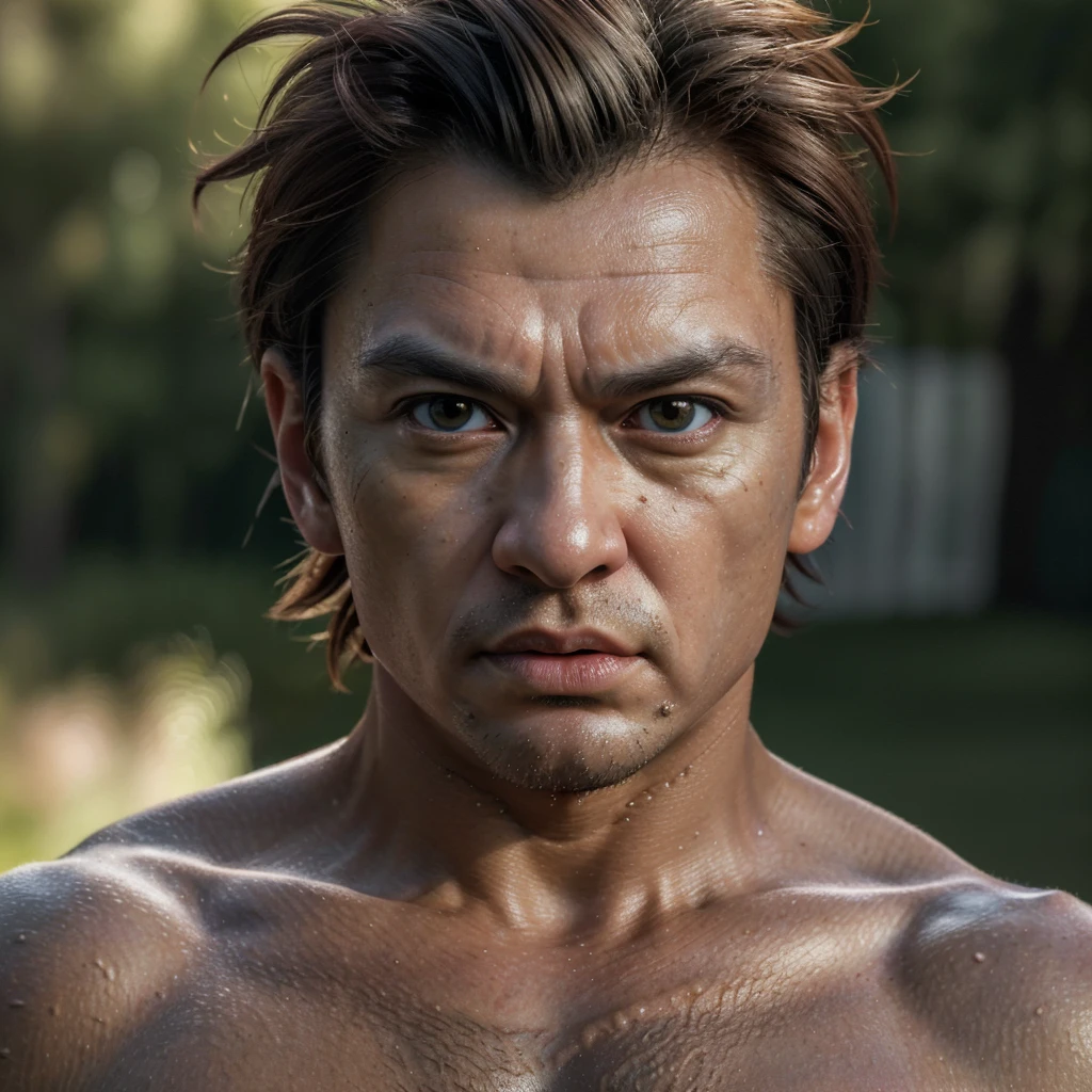 (masterpiece, best quality:1.2), (8k uhd, 16k, 32k, ultra high res), (photorealistic:1.37), (RAW photo), ultimate-realistic, ultimate-realistic details, ultimate-realistic texture, ultimate-intricate details, ultimate-realistic lighting, ultimate-realistic shadow, ultimate-angry face, ultimate-RAW skin, ultimate-realistic eyes, full body, create goku in 30 years old