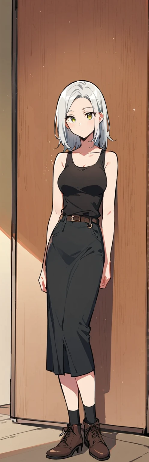 (Obra maestra, of the highest quality:1.2), 1 chica, alone,They are standing_Dividir,
, pelo largo,negro sleeveless tank top,falda rosa,negro