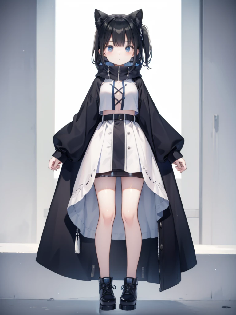1girl、A simple long hoodie、Rib knit cuffs and hem、vtuber-fullbody、Simple Background、
