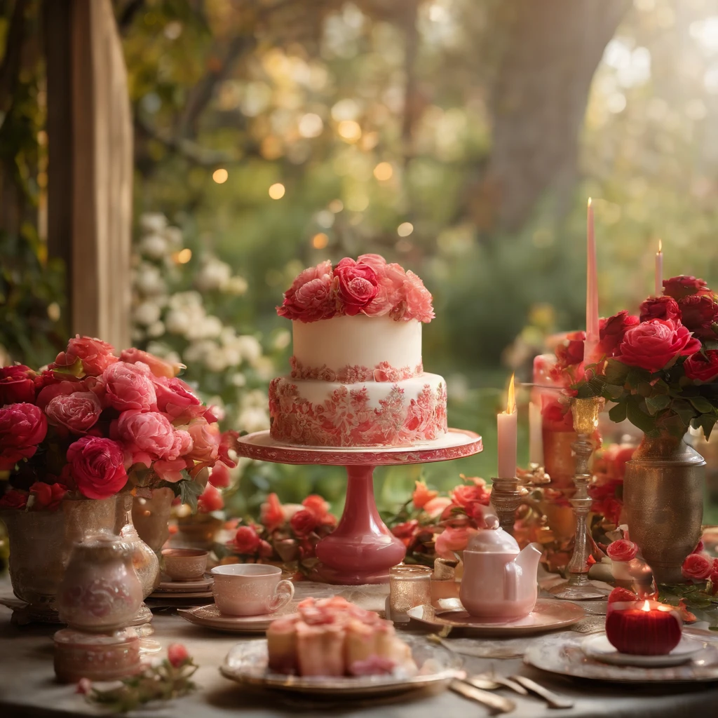 (a girl blowing out the candles on) a birthday cake, a table set with dishes, a winter garden filled with flowers, sunlight
(best quality, highres) The scene depicts a girl blowing out the candles on a birthday cake, positioned on a beautifully decorated table with dishes. The ambiance is set in a enchanting winter garden, surrounded by vibrant flowers illuminated by warm, golden sunlight.
(realistic) The girl's features are beautifully captured, with detailed eyes, a delicate nose, and luscious lips. Her complexion is glowing, showcasing a sense of joy and excitement. She is dressed in a lovely outfit that complements the festive atmosphere, and her mesmerizing smile adds to the overall cheerfulness of the scene.
(ultra-detailed) The cake itself is a masterfully crafted confectionery marvel, adorned with intricate frosting designs and topped with colorful candles. The table is meticulously set with matching dinnerware, elegant cutlery, and sparkling glassware, creating an atmosphere of sophistication and celebration.
(photorealistic) The winter garden is a sight to behold, with an abundance of flowers in full bloom. Roses, tulips, and daisies provide a vibrant and diverse color palette, saturating the scene with hues of red, pink, yellow, and white. Sunlight filters through the delicate petals, casting beautiful shadows onto the ground and adding a touch of magic to the environment.
(artistic, vivid colors) The overall art style is reminiscent of a romantic painting, with bold brushstrokes and vivid colors that bring the scene to life. The composition is carefully balanced, emphasizing the girl as the focal point while showcasing the beauty of her surroundings. The contrast between warm and cool tones highlights the contrast between the cozy indoor setting and the serene outdoor garden.
(studio lighting) The lighting is skillfully executed, with soft beams of sunlight shining through the glass windows, casting a warm glow on the table and illuminating the gi