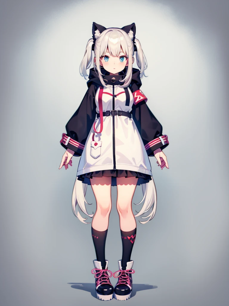 1girl、Simple long parka、Rib knit cuffs and hem、vtuber-fullbody、Simple Background、