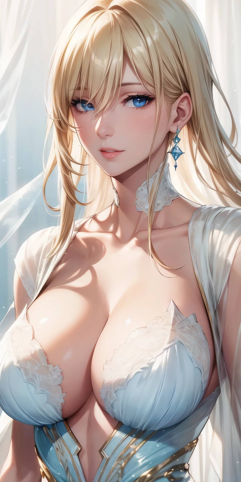 portrait, realistic, elegant woman, blue eyes, blonde hair, 8k resolution cg, beautiful cg, soft light