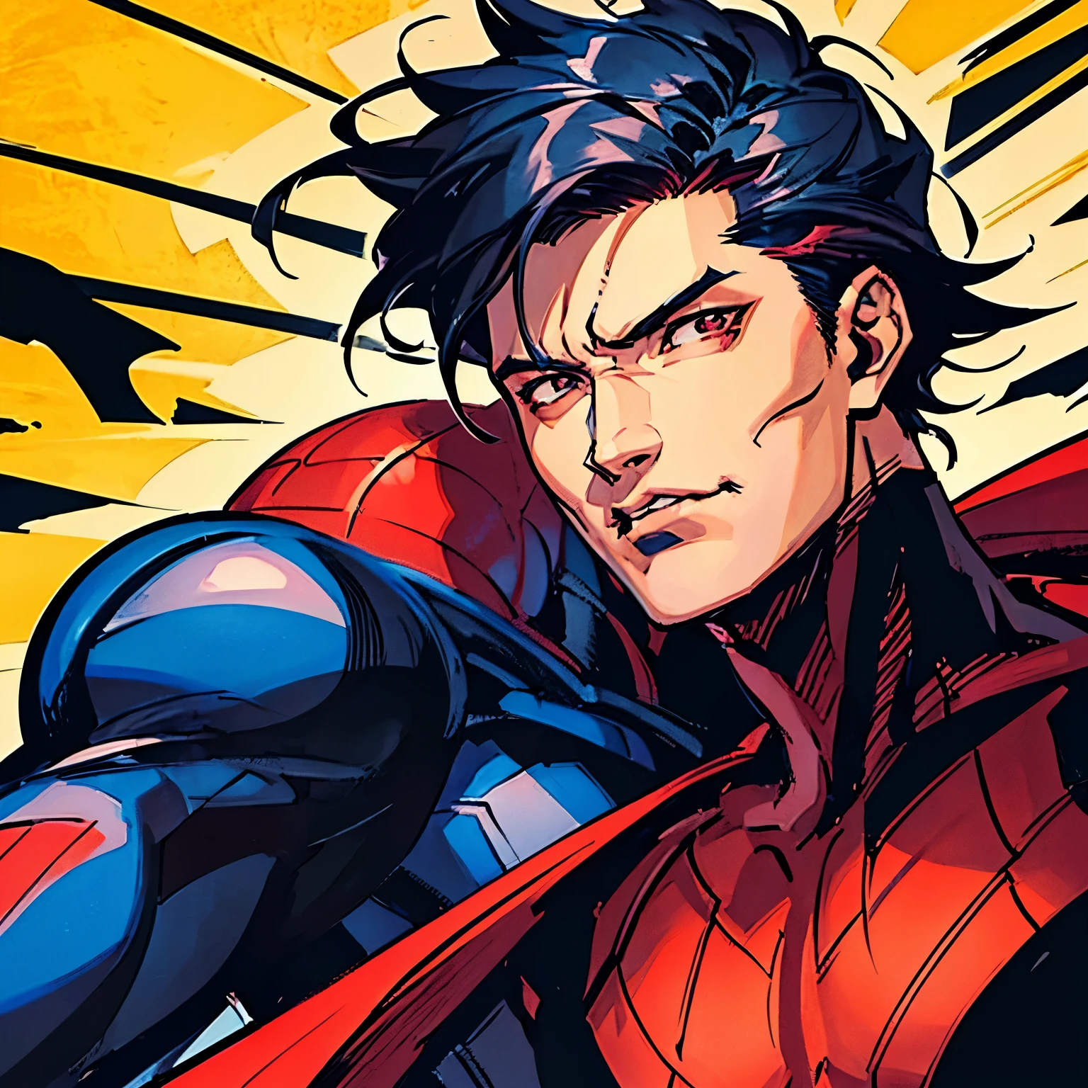 I want a Mangwha/anime style drawing of Spiderman but with the face of Hyunjin from Stray Kids (slanted eyes, black hair, Young face, a mole under his left eye, full lips) and a comic style background with Marvel style vignettes. 