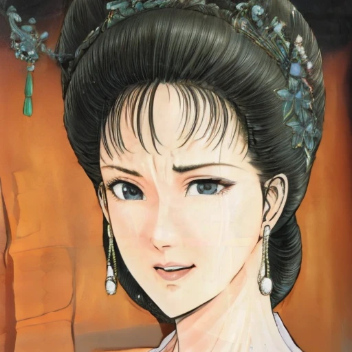 NSFW,Woman,{full_nude},{full_body},big breast,big nipple,Pubic hair of the same color as the hair,red cheek, crying, open mouth,skinny,sit on the chinese traditional style bed,{best quality}, {very aesthetic}, {ultra-detailed}, {best illustration},Are pregnant
