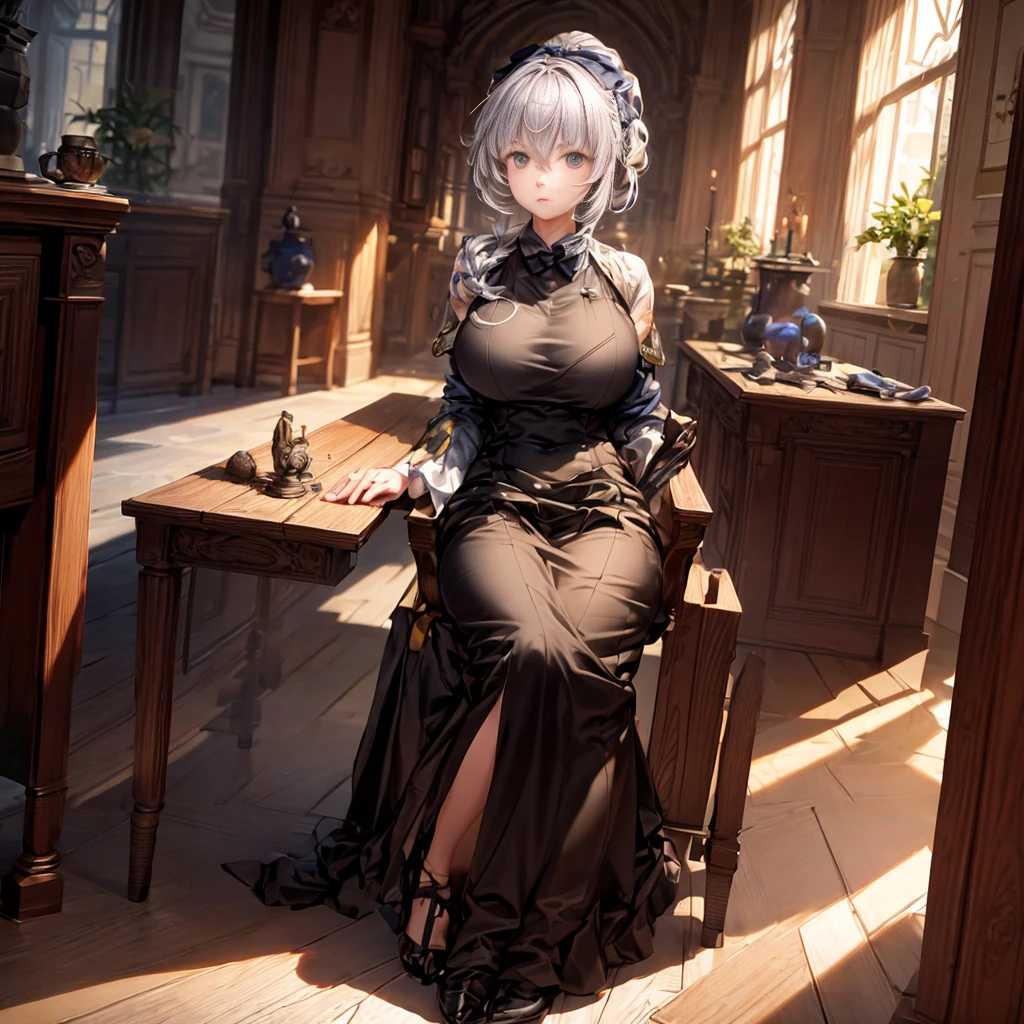 Anime characters sit on thrones, huge black bell building in the back Best anime 4k konacha wallpaper, trending on Artstation Pixiv, White-haired god, Portrait knight of girls, sitting in a gilded throne, Guweiz on ArtStation Pixiv, Guweiz in Pixiv ArtStation, Kushatt Krenz Key Art Women, white silver hair, gradient hair, chiaroscuro, GREY EYES, Cinematic lighting, Motion blur, Ray tracing, god light, image fill, cubism, verism, High detail, vanishing point, The lens is far away, in a panoramic view, Sony FE GM, hyper HD, Masterpiece, retinas, Masterpiece, Anatomically correct, textured skin, high details, Award-Awarded, a high resolution, best quality, high quality, super detail