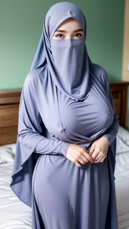 a beautiful young woman hijab, (((super big breast))), (very big naked breast - SeaArt AI