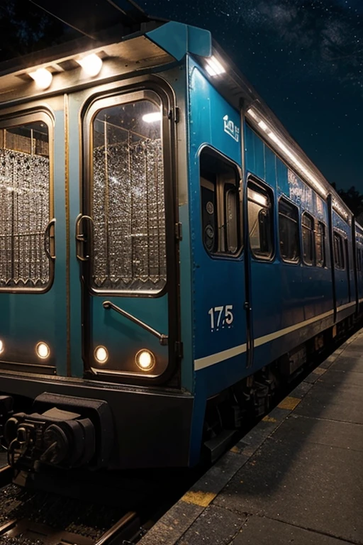 un tren con un fondo de noche con estrellas brillando