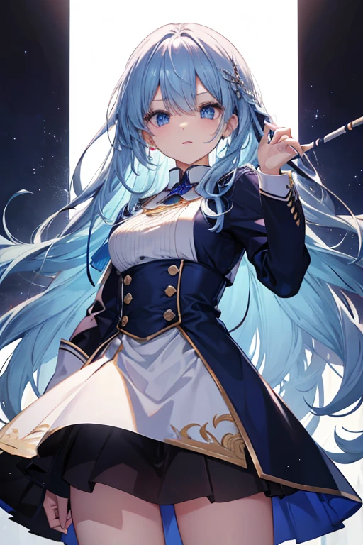 、8K, highest quality, masterpiece, super detailed、bright blue hair、medium long hair、full lips、blue eyes、cover your butt with your hands、lipstick、、whole body、uniform、square、、sticks out tongue、、、angle from below、perfect hands、detailed hands、、condescending expression、look of disdain、Provocation pose、mini skirt、