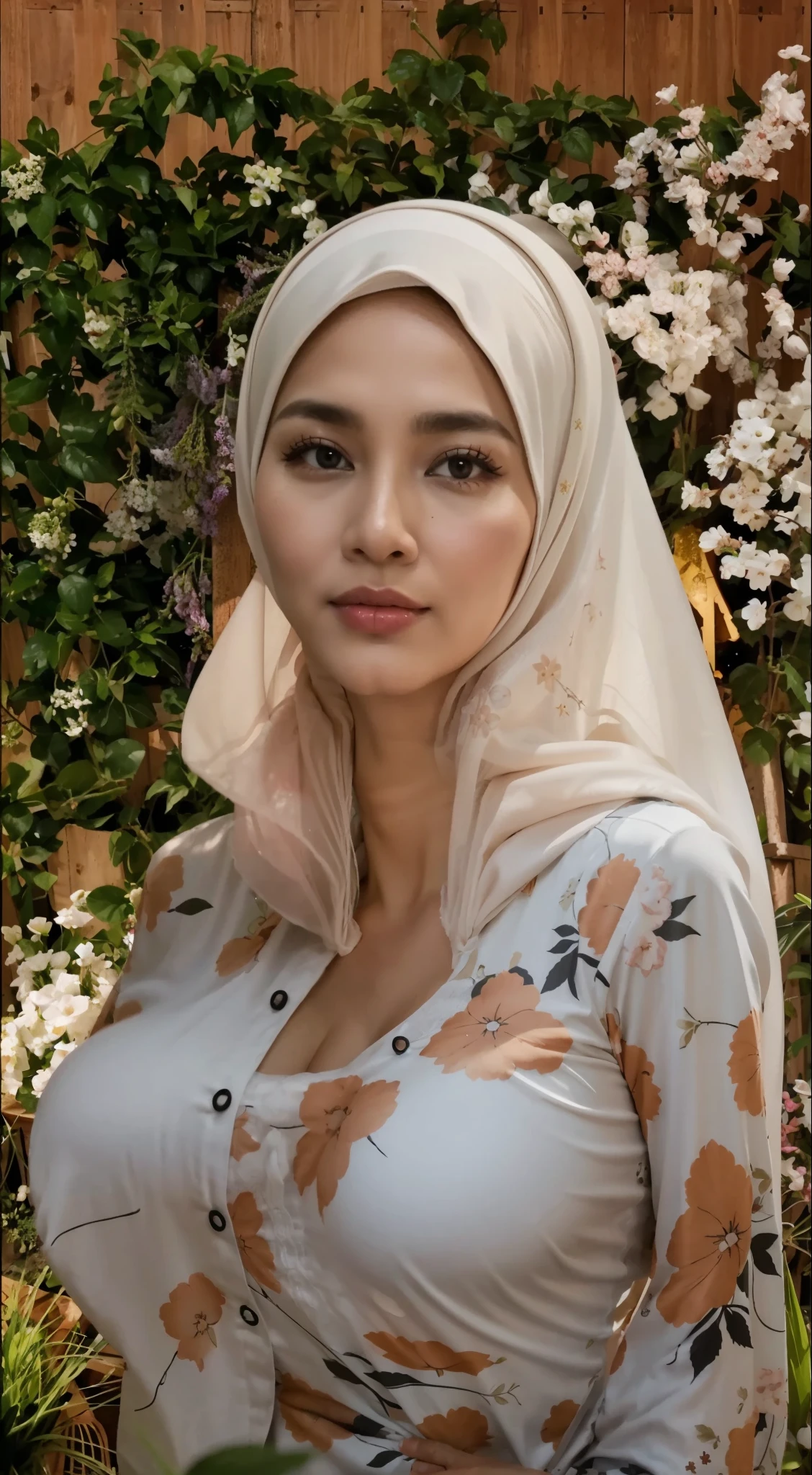 50 years Old, Hijab Indonesian mature woman, Big Tits : 66.9, Gamis, Breast out from her clothes : 1.9, at doctor office, Dark light, at Nighttime