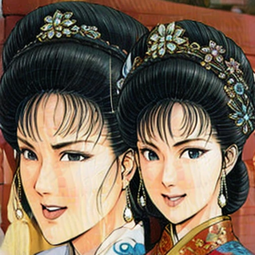 NSFW,mature female,{full_nude},{full_body},big breast,big nipple,Pubic hair of the same color as the hair,red cheek, crying, open mouth,skinny,chinese traditional style bed,{best quality}, {very aesthetic}, {ultra-detailed}, {best illustration},gangbang