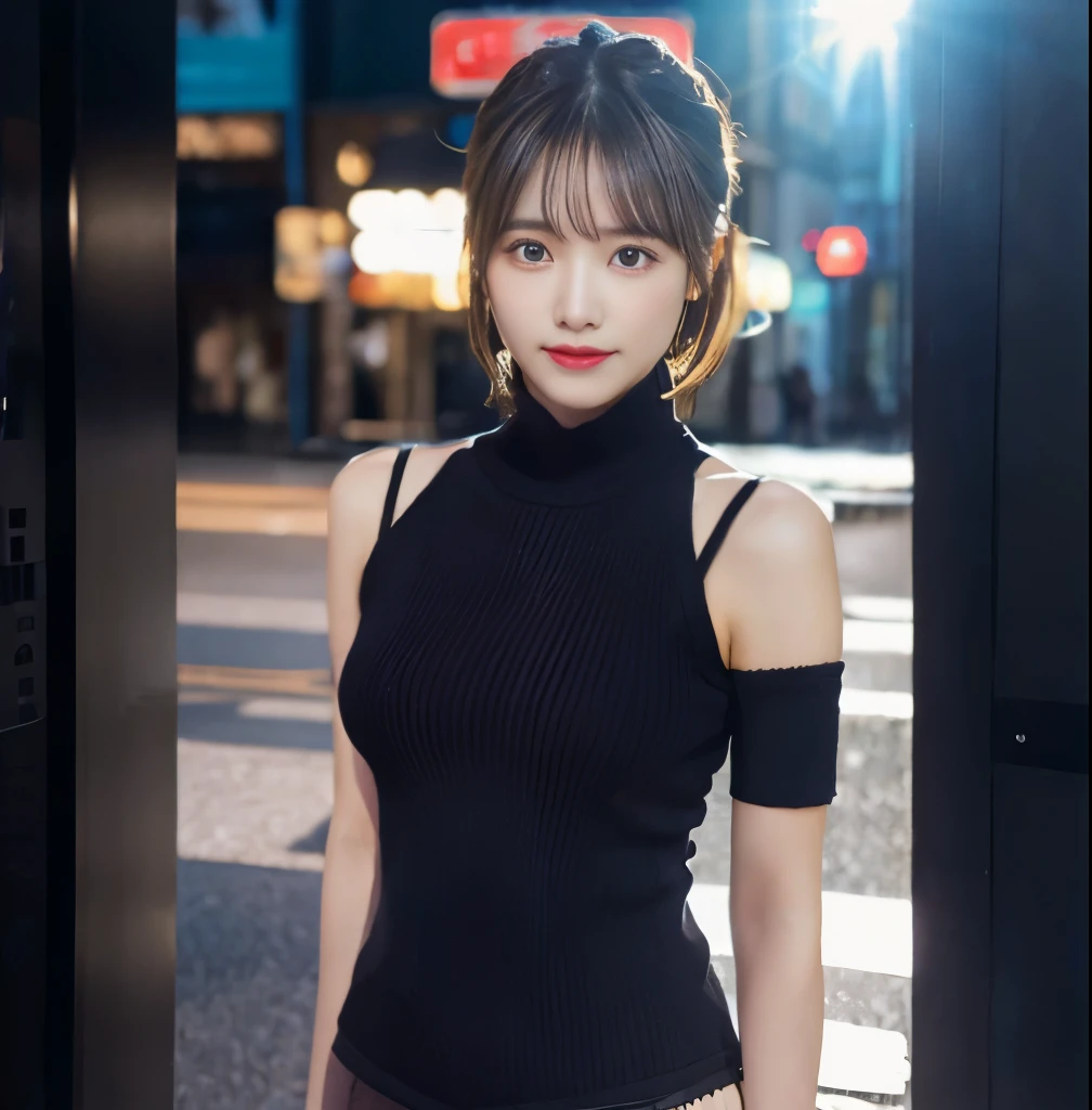 highest quality、High resolution、Realistic、Bright lighting、Professional Lighting、Face Light、Smooth lighting、Japanese women、22-year-old woman、Beautiful sister、Adult Beauty、Beautiful girlodeled、Idol、Super beautiful、Beautiful Skin、Beautiful and detailed、Beautiful and detailed、Detailed face、slim、short medium hair、Brunette colored hair、Brunette eyes、looking at the camera、natural bangs、Straight Hair、Belly button、sweater、mini skirt、