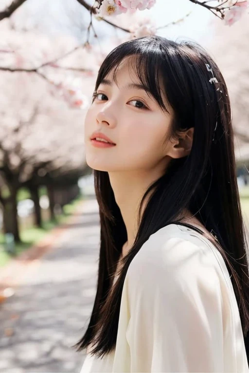 Young woman, skin color, whites of eyes, large、Expressive, black hair、Straight hair slightly longer than shoulder length, calm and gentle expression, perfect face, facing forward