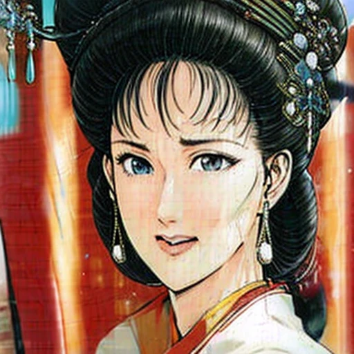 NSFW,mature female,{full_nude},{full_body},big breast,big nipple,Pubic hair of the same color as the hair,red cheek, crying, open mouth,skinny,chinese traditional style bed,gangbang