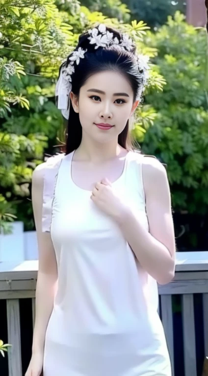 Fashion model 20 years old [[[[Close-up cleavage]]]], [[[[breast]]]], Big breasts[[[[Cole]]]], [[[[bShoulder]]]], Perfect eyes, Perfect iris，Perfect lips，Perfect Teeth，Perfect skin，long face，Soft headlight，HD girl,Pink clothes，Green leaves and flowers in the background，（Pastel colors：1.2）
