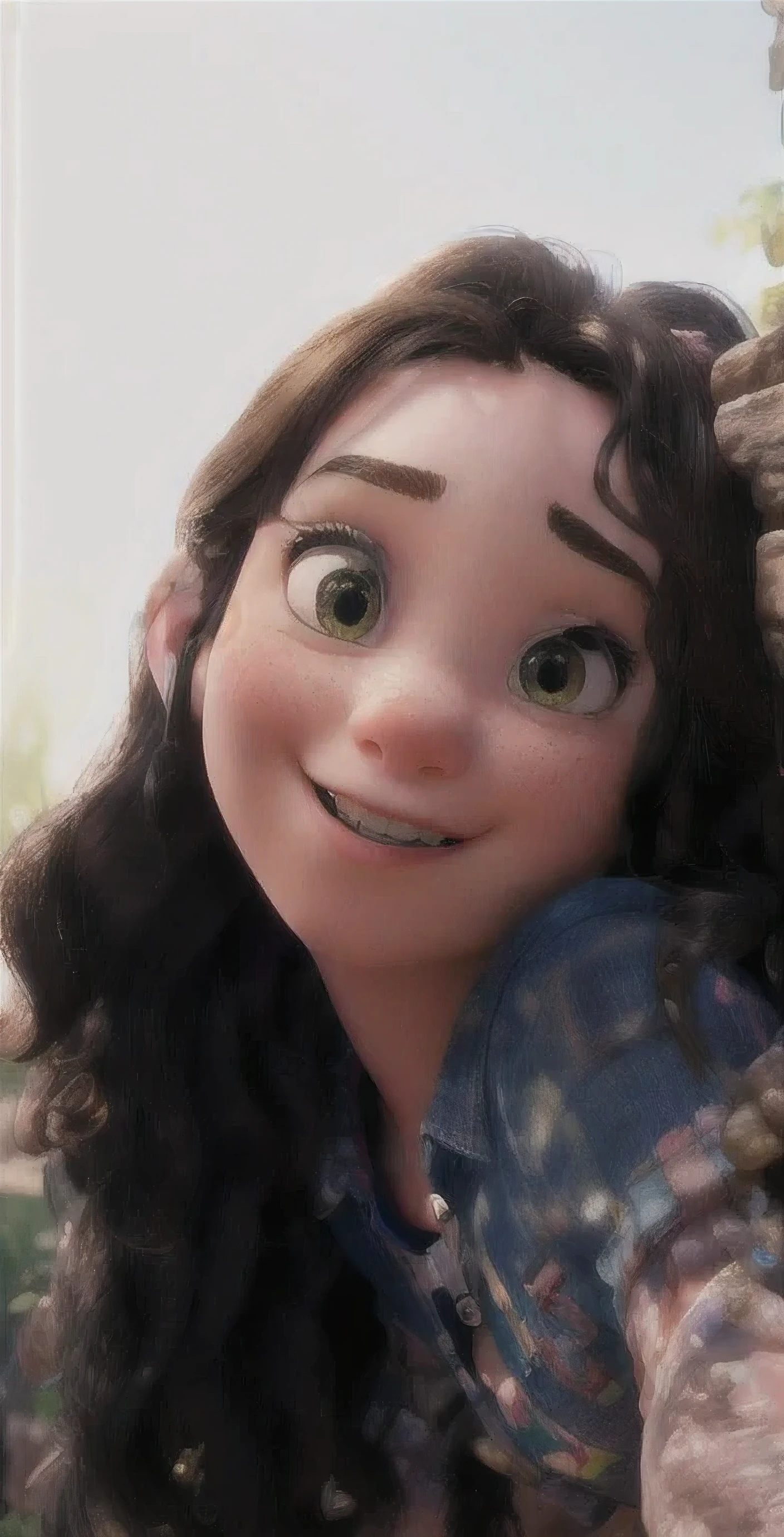 There is a girl , very happy, smiling at a park, 3D animation disney, princess
