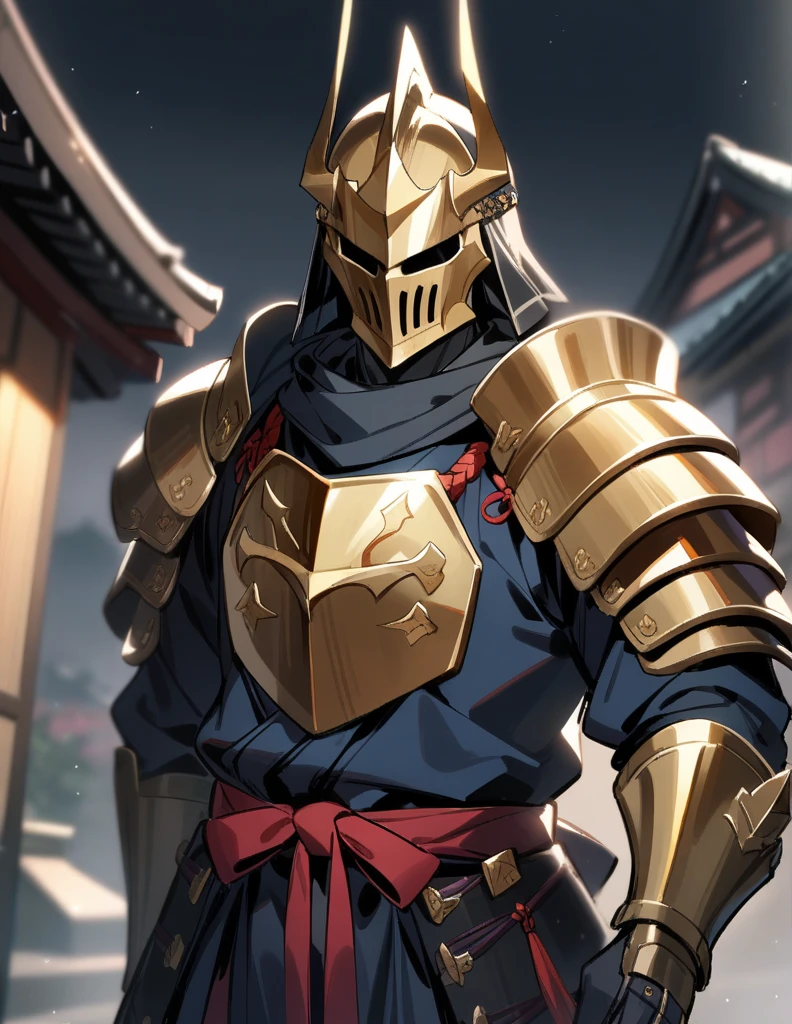 1boy, male focus, samurai,knight,golden helm,aestethic background, masterpiece, best quality, very aesthetic, absurdres