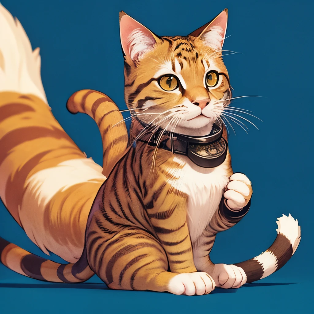 Gato, tocando una trompeta, dibujo, illustration