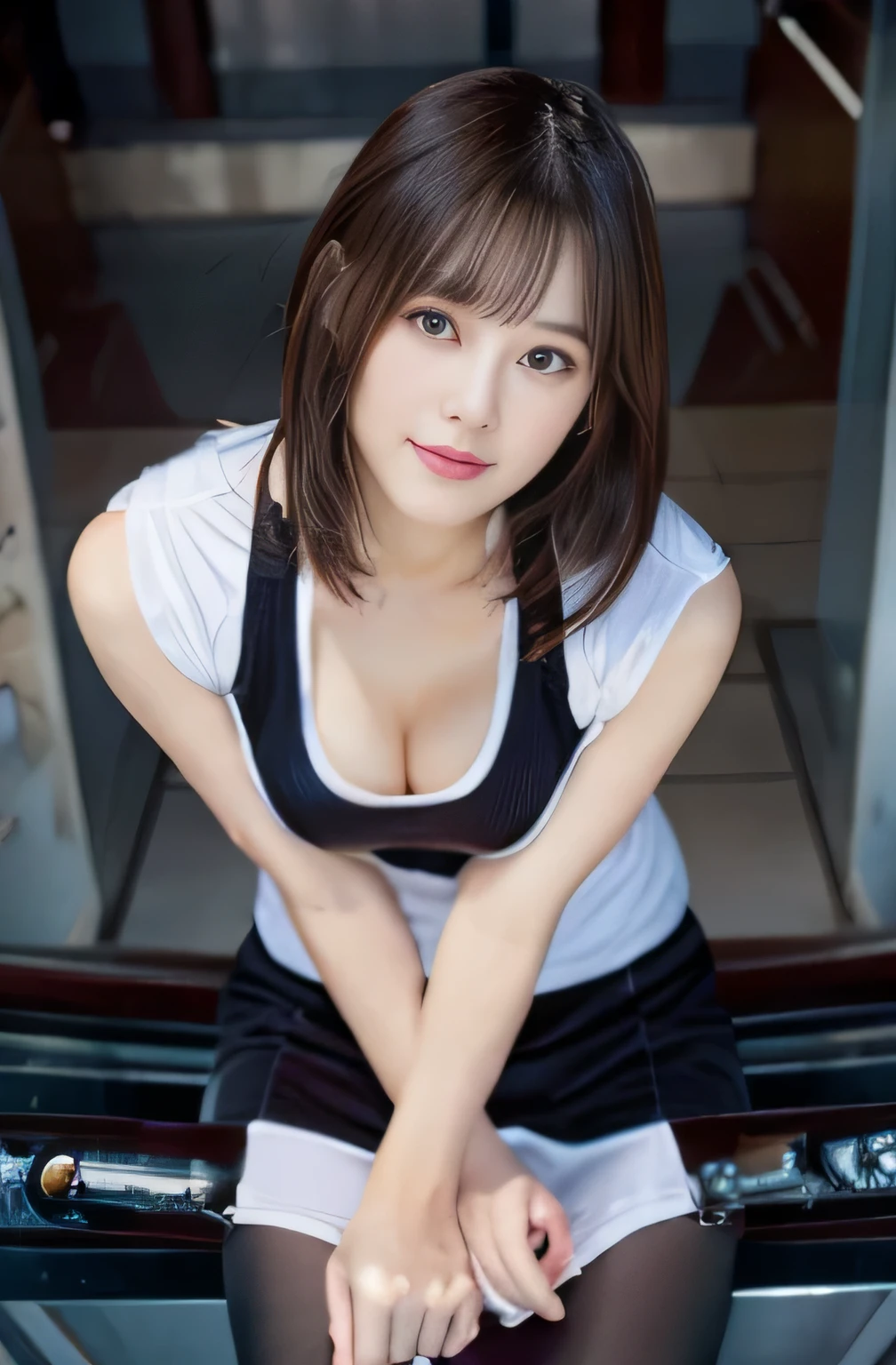 highest quality、High resolution、Realistic、Bright lighting、Professional Lighting、Face Light、Smooth lighting、Japanese women、22-year-old woman、Beautiful sister、Adult Beauty、Beautiful girlodeled、Idol、Super beautiful、Beautiful Skin、Beautiful and detailed、Beautiful and detailed、Detailed face、slim、short medium hair、Brunette colored hair、Brunette eyes、looking at the camera、Gym suit、mini skirt、natural bangs、Straight Hair、Belly button