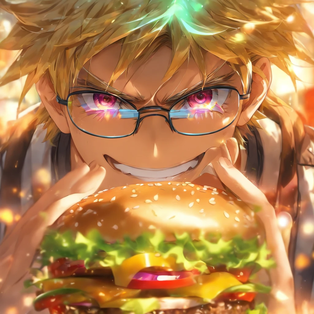 hamburger　male　Glasses