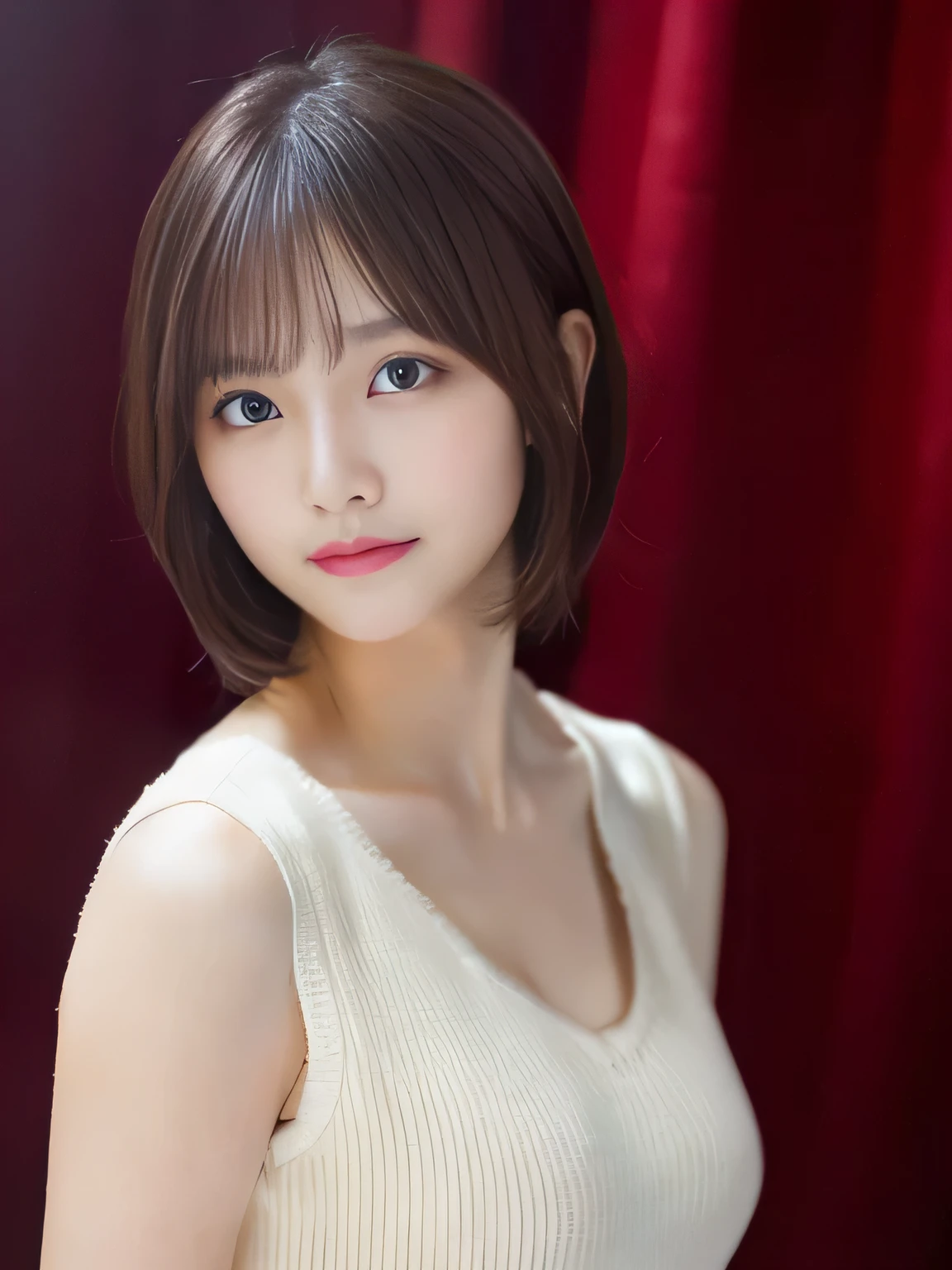 highest quality、High resolution、realistic、bright lighting、professional lighting、face light、smooth lighting、japanese women、22 year old woman、beautiful sister、Adult Beauty、beautiful girl、Modeled、Idol、super beautiful、beautiful skin、beautiful and detailed eyes、beautiful and detailed eyes、detailed face、slim、short medium hair、brunette colored hair、Brunette eyes、looking at the camera、natural bangs、straight hair、Navel exposed、sweater、mini skirt、

